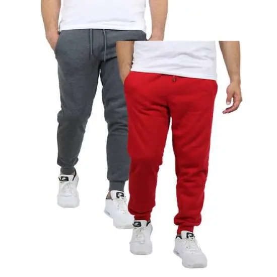 Galaxy by Harvic Men's Fleece-Lined Jogger Sweatpants 2 Pack Charcoal/Red {1}