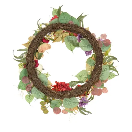 30" Harvest Serenity Mixed Flower & Pumpkin Wreath {4}