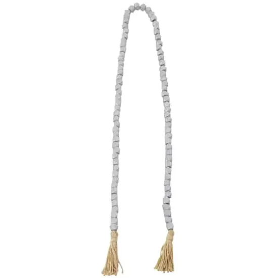 80" Bohemian Mango Wood Beads with Tassels Garland Silver {5}