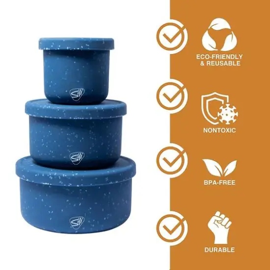 Silipint&reg; 3-Piece Silicone Lidded Bowl Set Speckled Blue {5}
