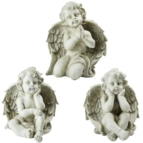 11" Gray Sitting Cherub Angel Decorative Outdoor Garden Statues {1}