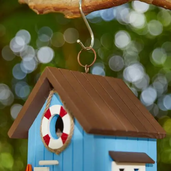 Glitzhome&reg; 10" Modern Blue Wood Beach Hut Birdhouse {7}