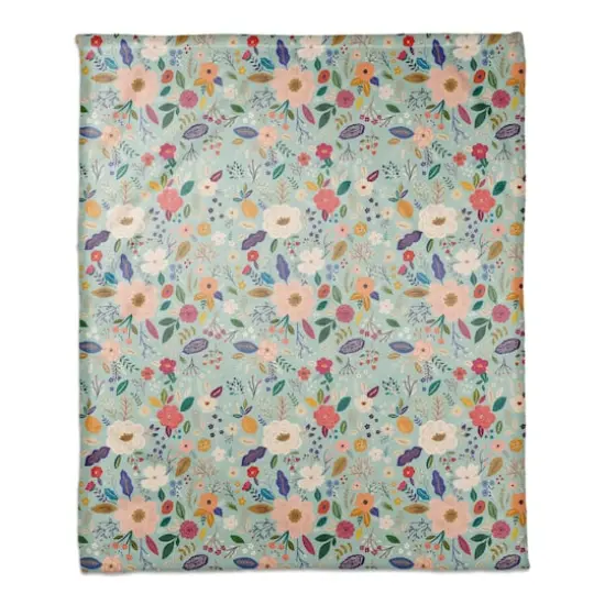 Mother's Day Florals Coral Fleece Blanket Blue {1}