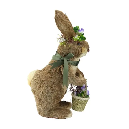 16.5" Standing Bunny Wearing Green Scarf & Flower Crown Figure {3}