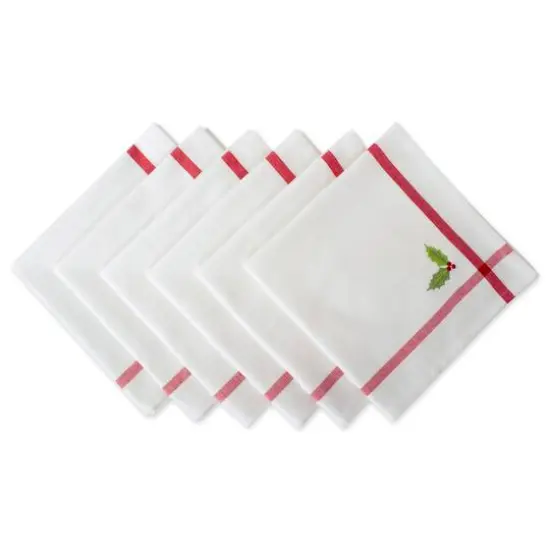 DII&reg; White Embroidered Holly Corner With Border Napkins, 6ct. {1}