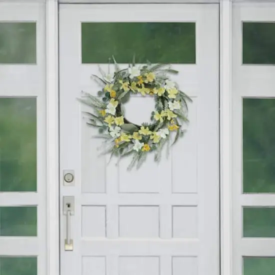 24" Yellow & White Dogwood Floral Spring Wreath {4}