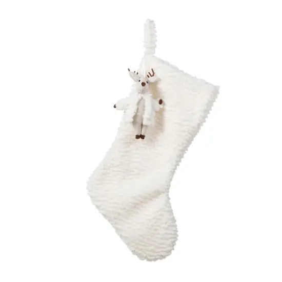 Glitzhome&reg; 21"L White Plush Christmas Stocking with Reindeer Ornament {1}