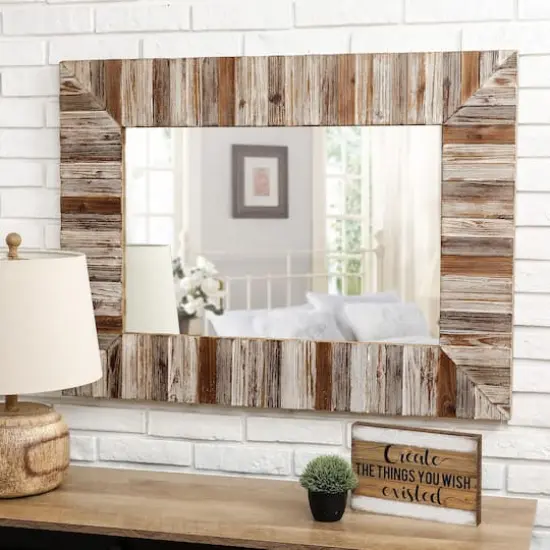 Glitzhome&reg; 39.5" Rectangle Wooden Farmhouse Wall Mirror {4}