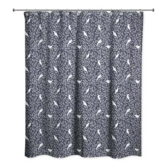 Birds on Leaves Shower Curtain Navy {3}