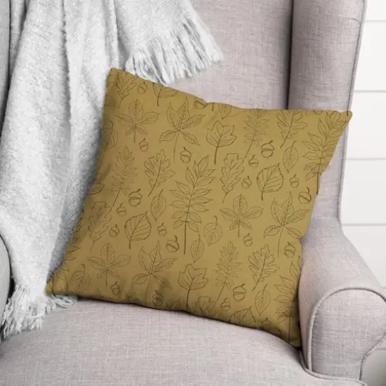 Mustard Yellow Leaf Pattern Throw Pillow {4}