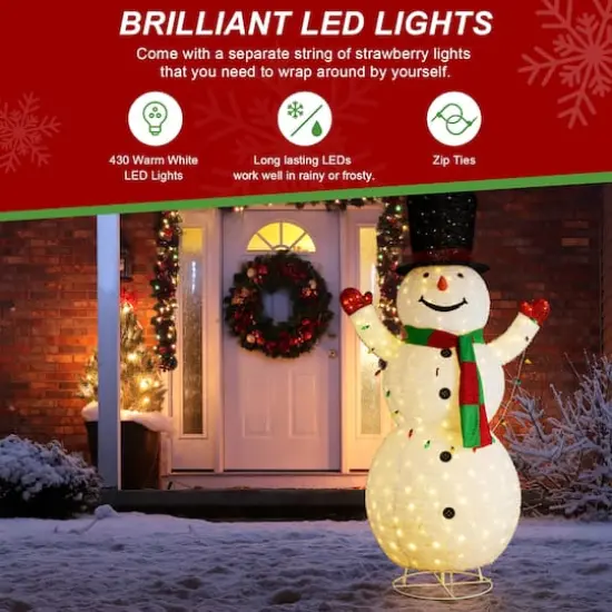 Glitzhome&reg; 94.5"H Lighted Christmas 3D Foldable Fabric Snowman Outdoor Decor {3}