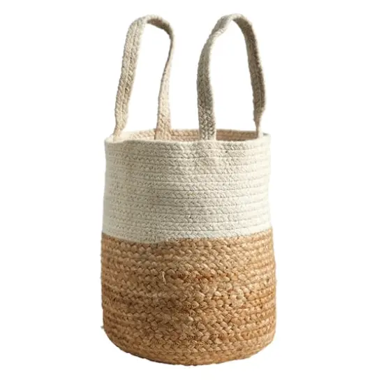 12.5" Handmade Natural Jute & Cotton Basket Planter {4}