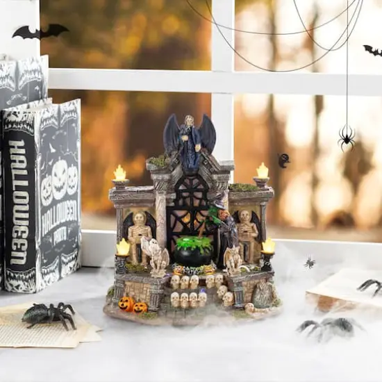 Glitzhome&reg; 9.75"H Lighted Resin Halloween Haunted House Village {3}