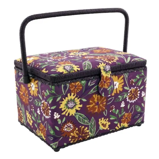 Dritz&reg; Large Purple Floral Sewing Basket with Removable Tray {1}