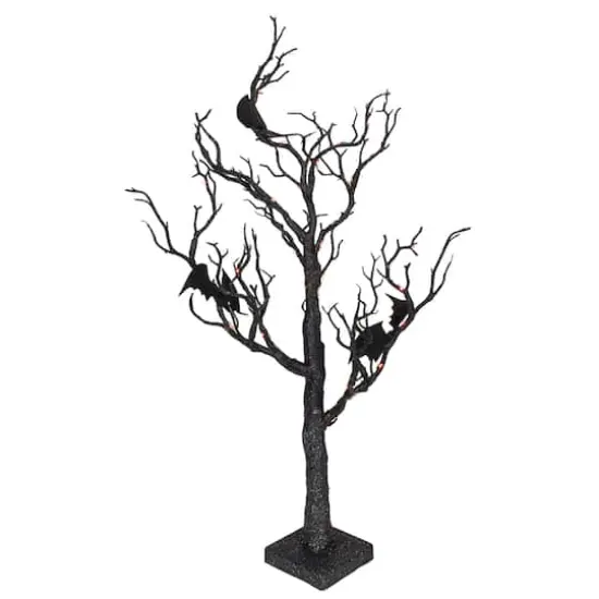 26.5" Black & Orange Glittered LED Tabletop Halloween Tree {1}