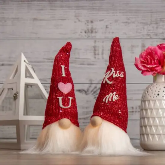 11.5" Red Knit 'I Love You' Hat Valentine's Day Gnome {3}