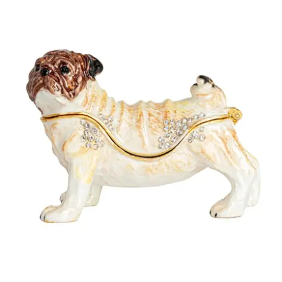 Hello Honey&reg; 3.5" Multicolor Jeweled Pug Trinket Box {10}