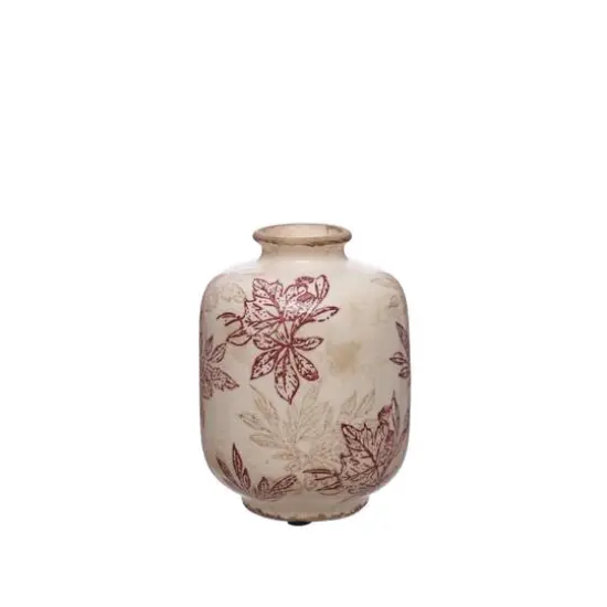 5.5" Burgundy & Cream Floral Cracked Ceramic Vase by Ashland&reg; {3}