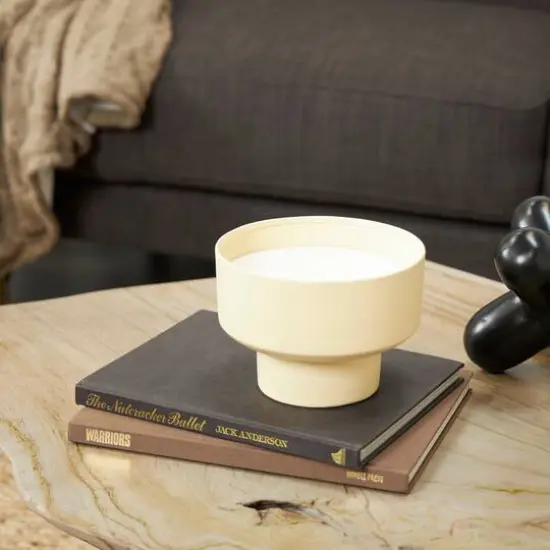 White Wax Sweet Bamboo Scented Candle with Elevated Matte Tan Container {11}