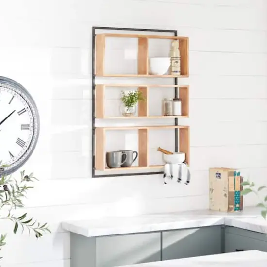 Brown Wood Industrial Wall Shelf, 35" x 24" x 6" {8}