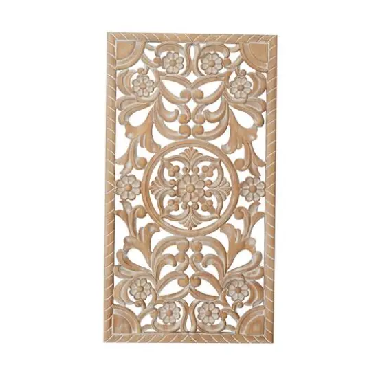 Brown Wood Bohemian Floral Wall Decor 37" x 17" x 2" {1}