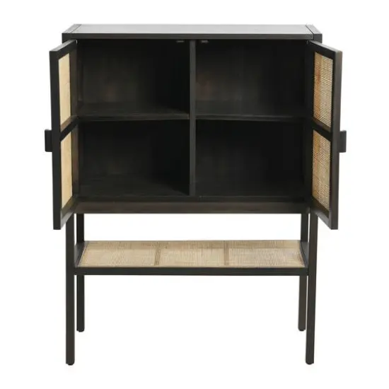 Hello Honey&reg; 47" Boho Woven Rattan and Wood Cabinet with Doors, Shelf, and Interior Storage Compartments Gray and Natural {7}