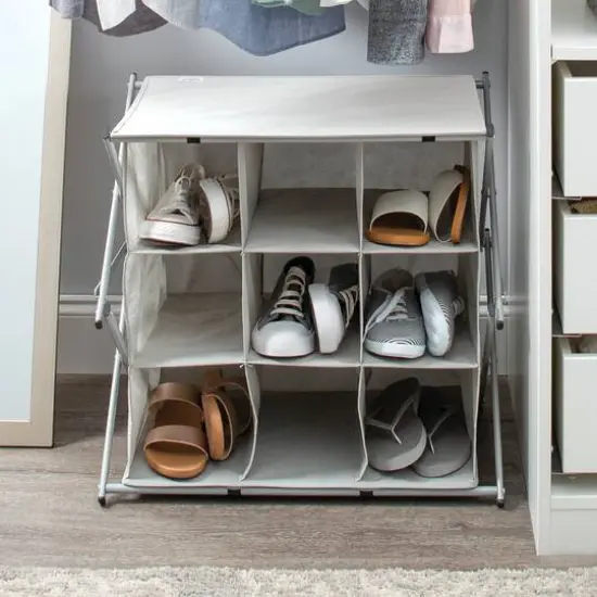 Simplify Gray 9-Grid Collapsible Shoe Rack {4}