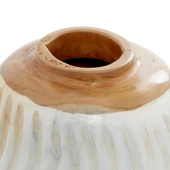 Set of 3 White Teak Wood Coastal Style Vase 6", 7" {5}