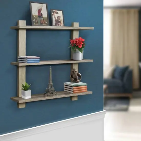 Sorbus 23.6" Triple Tier Floating Shelf Gray {5}