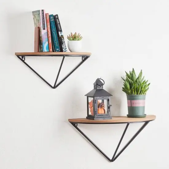Glitzhome&reg; Farmhouse Metal & Wooden Triangle Floating Shelf Set {3}