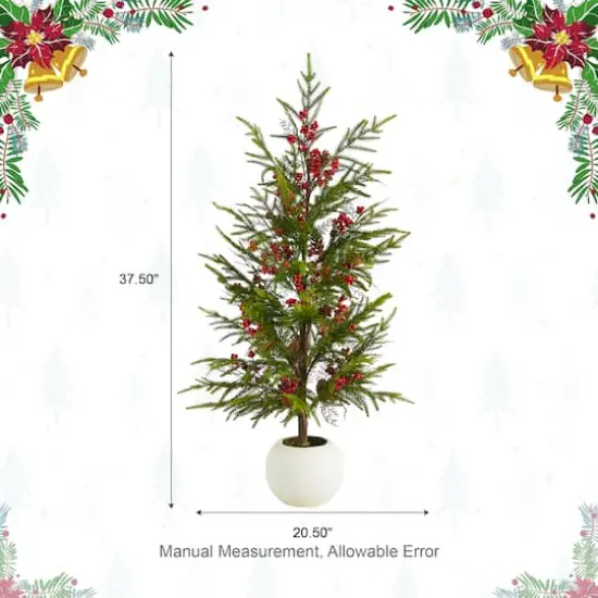 Glitzhome&reg; 37.5"H Chirstmas Greenery Pine Porch Tree with Berries {9}