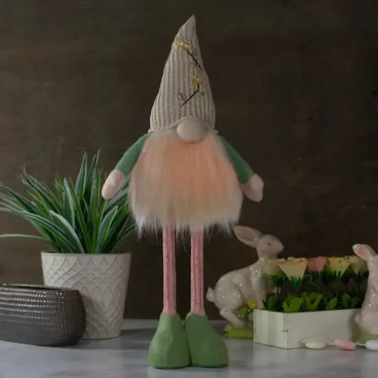 22" Lighted Green & Cream Standing Gnome with Knitted Hat Figure {3}