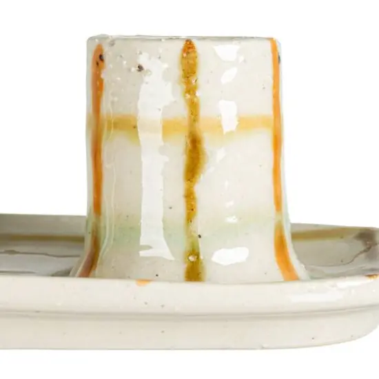 Hello Honey&reg; 5.75" Multicolor Plaid Charm Stoneware Taper Candle Holder {6}