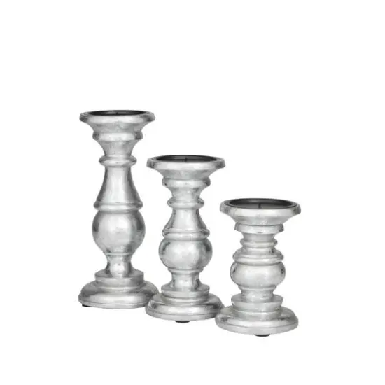 Mango Wood Traditional Candle Holder Set Silver {8}