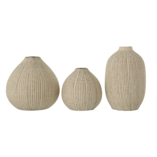 Hello Honey&reg; White Stoneware Vases with Textured Black Polka Dots Set {1}