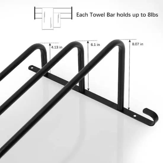 Black Metal Bathroom Towel Bar Wall Mounted Rack with Hooks {4}