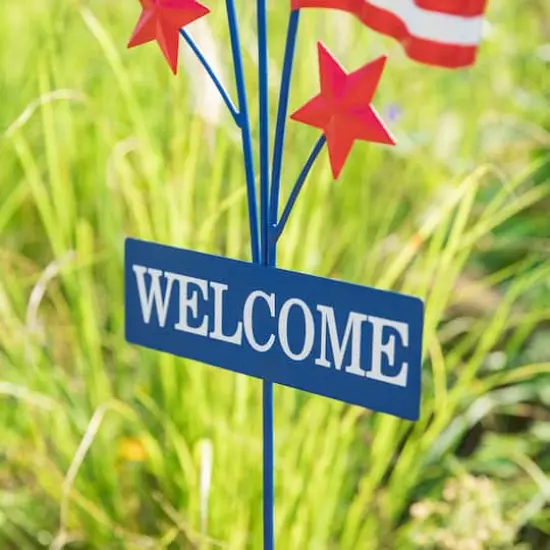 Glitzhome&reg; 42" Patriotic Welcome Metal Flags Yard Stake {7}