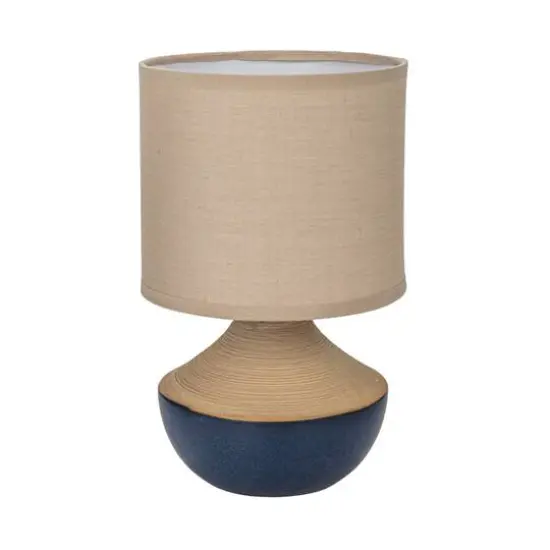 Hello Honey&reg; 9.25" Black & Beige Portable Stoneware Table Lamp with Linen Shade {1}