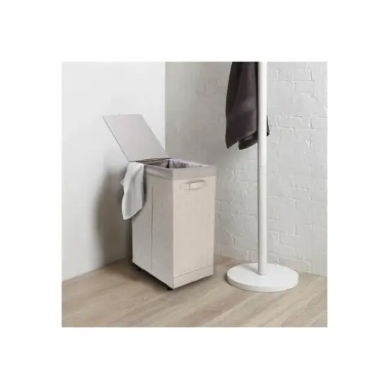 Household Essentials Narrow Collapsible Laundry Hamper with Liner & Lid Silver {4}