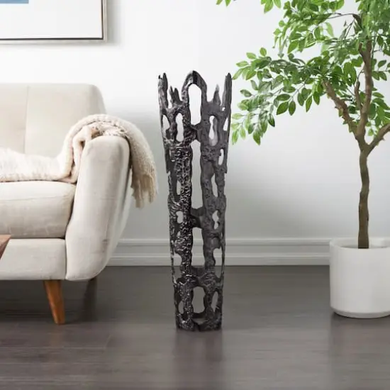 31" Contemporary Aluminum Melting Drip Vase Black {3}