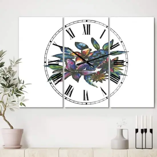 Designart 'Tropical Flowers Large Cottage Multipanel Wall Clock {3}