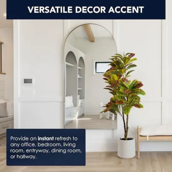 American Art Decor 4ft. Realistic Artificial Croton Tree in White Pot {4}