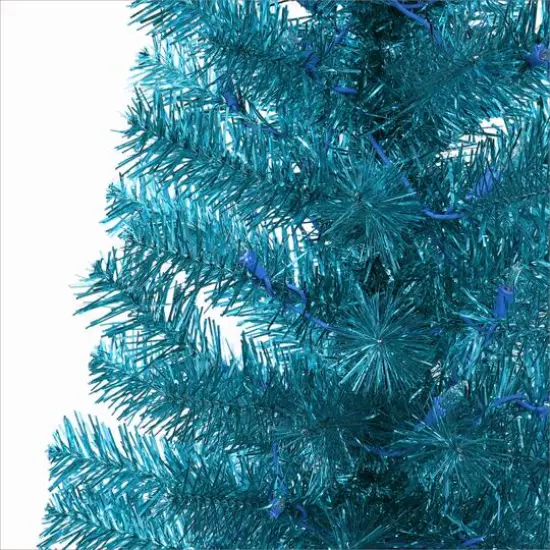 4.5ft. Pre-Lit Teal Tinsel Artificial Tree, Clear Lights {6}