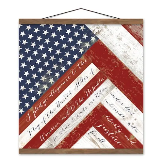 American Flag Pledge Teak Hanging Canvas {1}