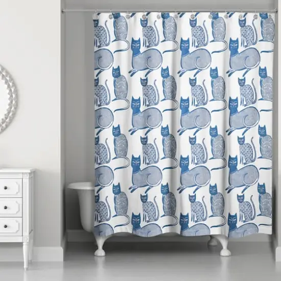 Blue Cat Pattern 71" x 74" Shower Curtain {3}