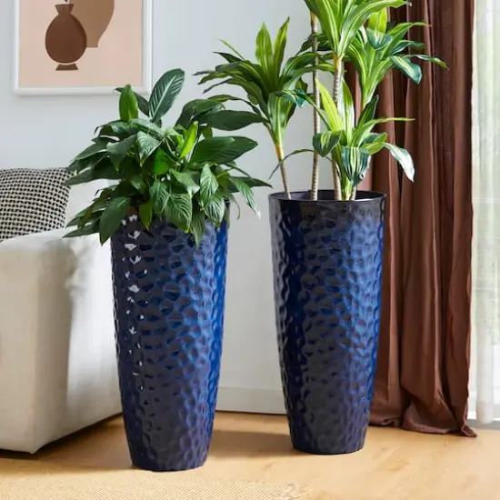 Glitzhome&reg; 31" Eco-Friendly Honeycomb Textured Tall Plastic Planters, 2ct. Cobalt Blue {5}