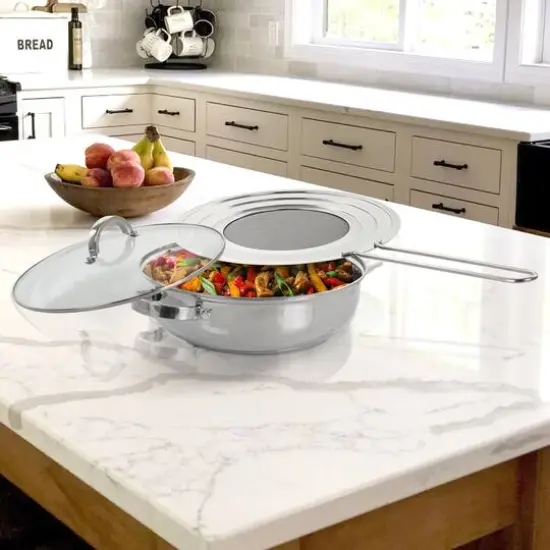 Oster Sangerfield 4qt. Stainless Steel Sauté Pan with Lid and Splatter Guard {3}