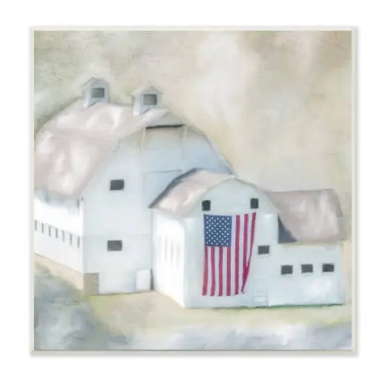 Stupell Industries American Flag White Farmhouse Barn Rural Countryside Wall Plaque Art {1}