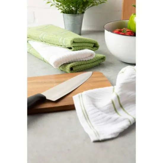 DII&reg; Striped Ribbed Terry Dish Towels, 6ct. Green/White {4}