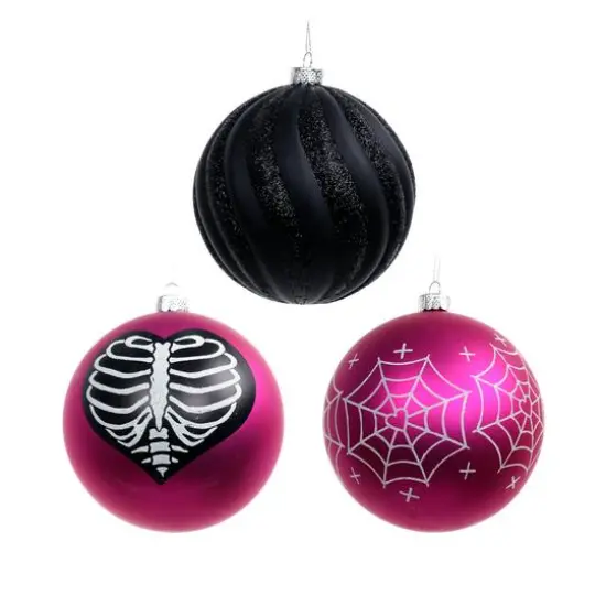 4.75" Black & Pink Plastic Ball Ornament Set by Ashland&reg; {3}